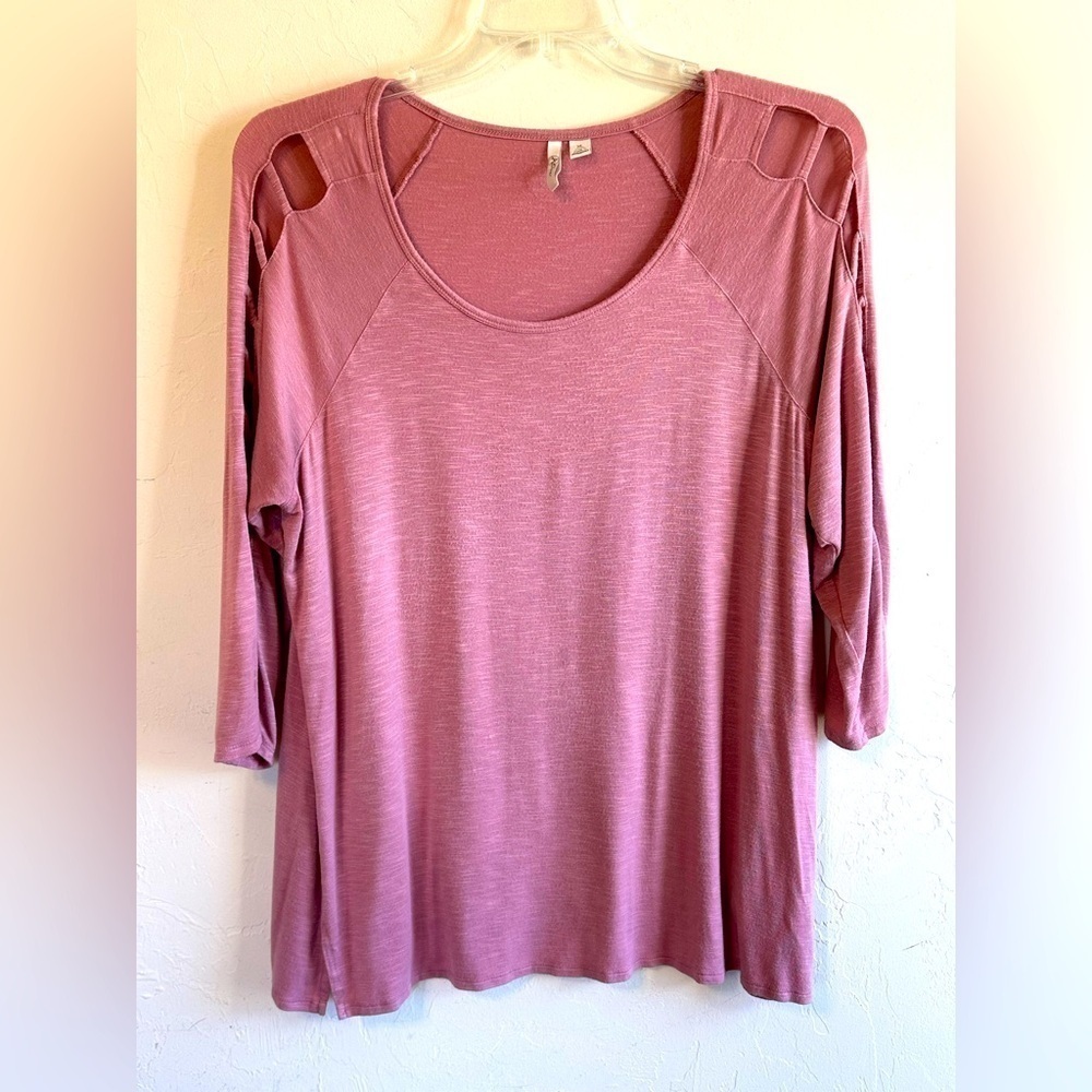 Comfy Strechy Mauve Pink Athliesure Top with Cutout Sleeves Sz XL